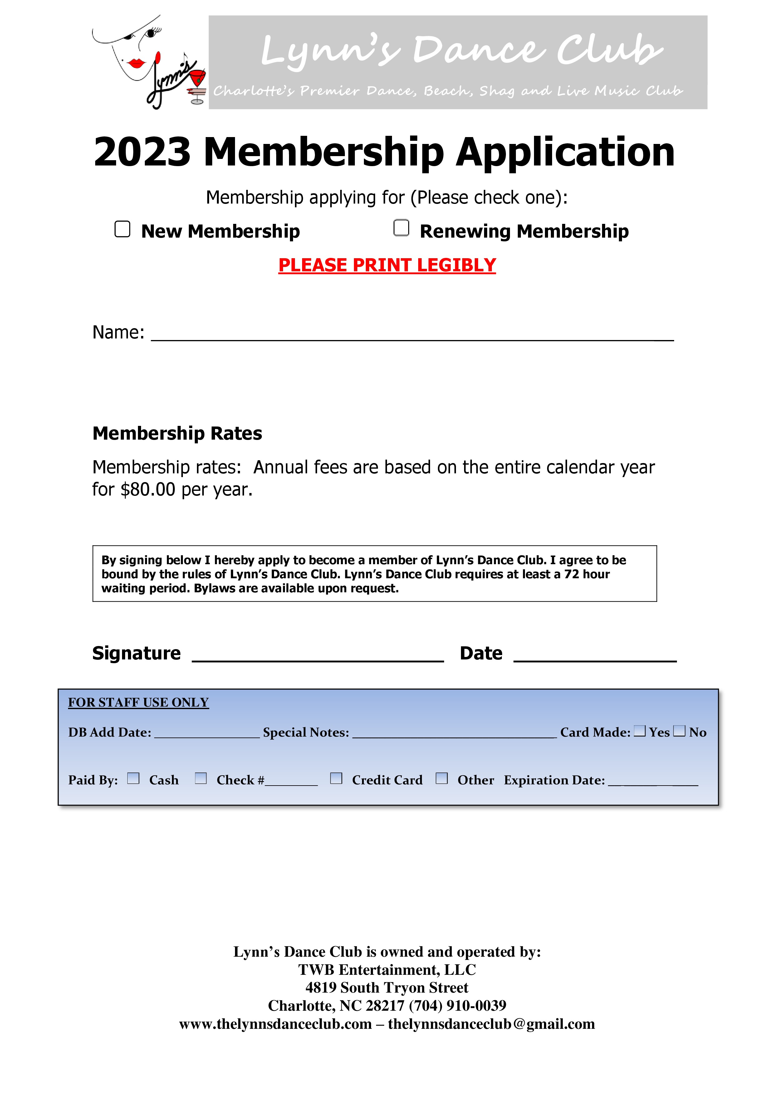 Lynn's Membership Application