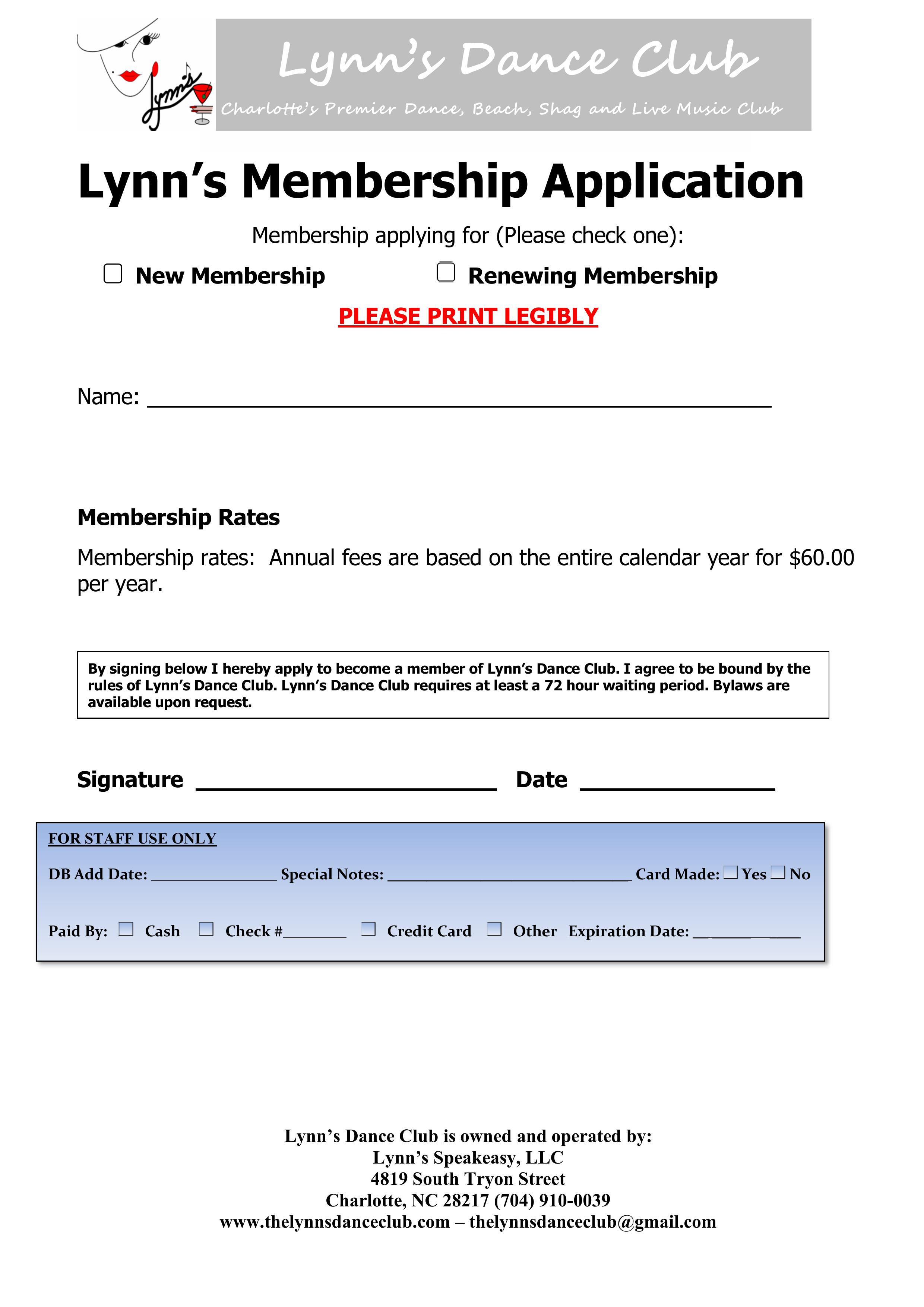 Lynn's Membership Application